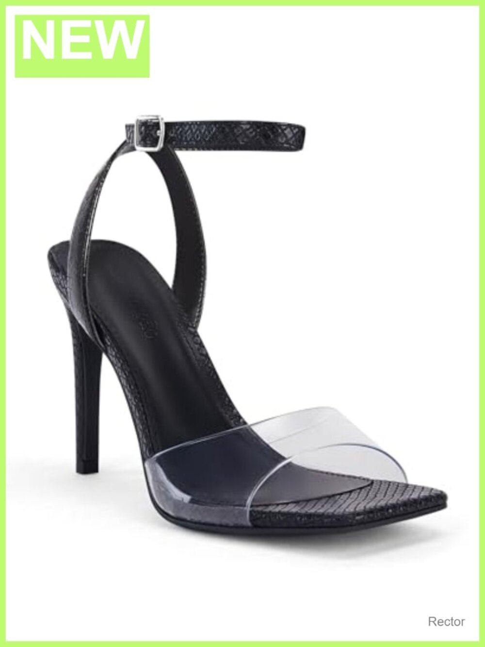Clear Heels Sandals Square Toe Ankle Strap Stiletto High Heels PVC Faux Leather